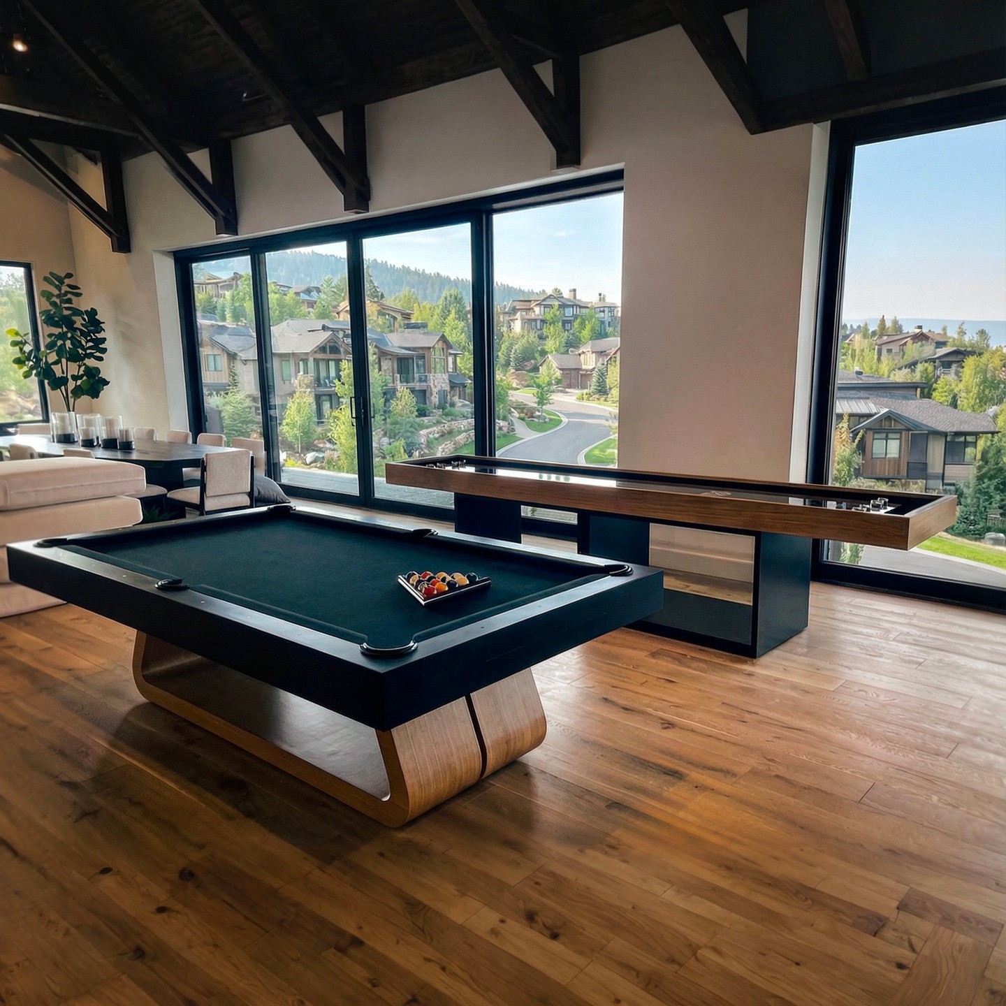 Luxury interior with custom gaming table and chandelier